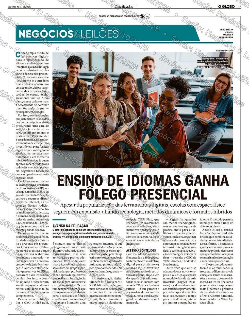 Matéria do jornal O Globo destaca a Rockfeller Language Center no mercado de ensino de idiomas.

